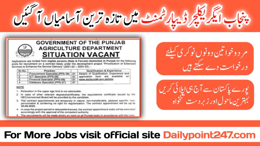 Agriculture Department Government of The Punjab Jobs 2024 Agriculture Department Punjab Jobs Sep 2024 Online Apply