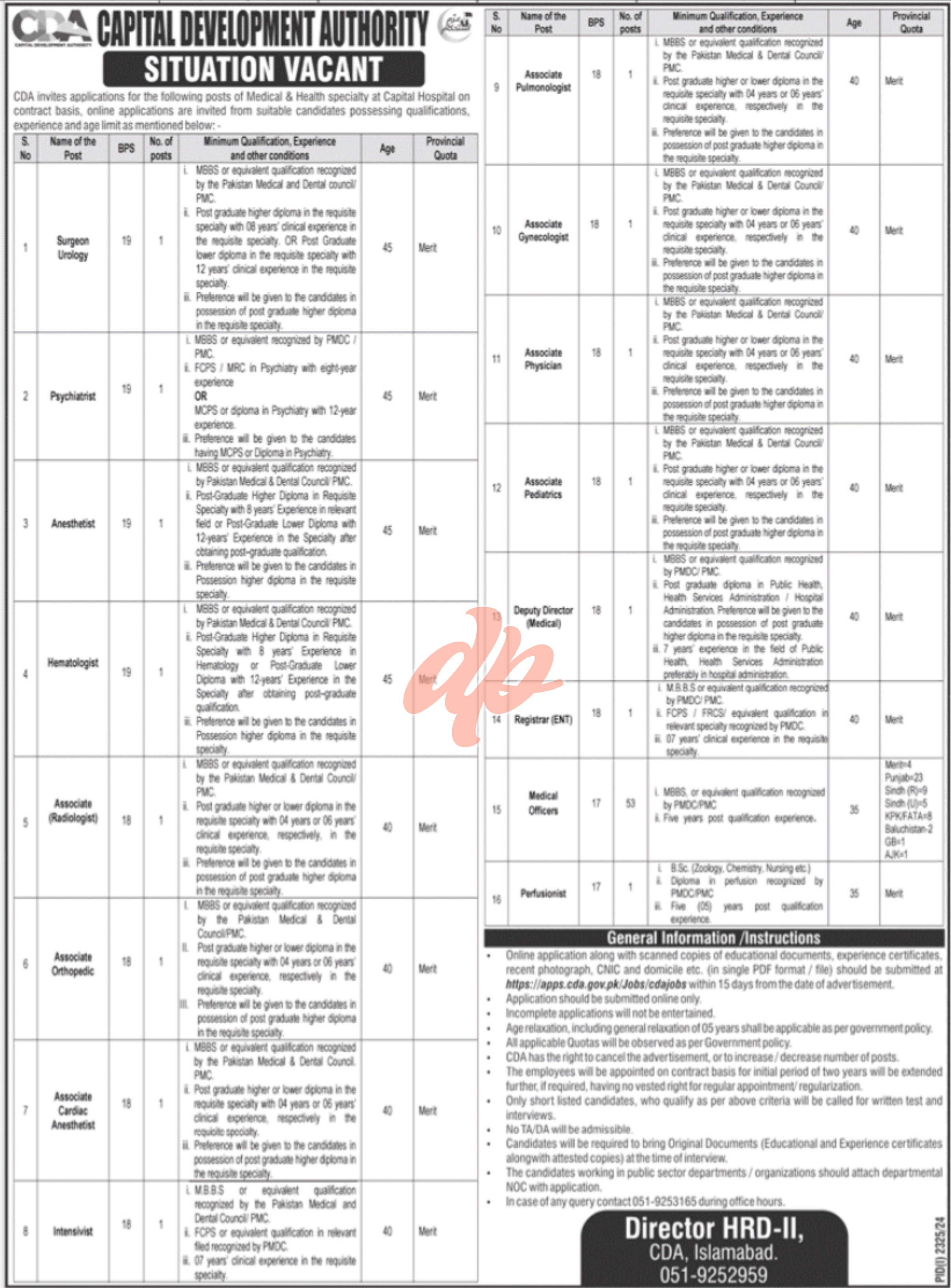 Capital Development Authority CDA Islamabad Jobs 2024
Posts Available At Capital Hospital Islamabad jobs 2024