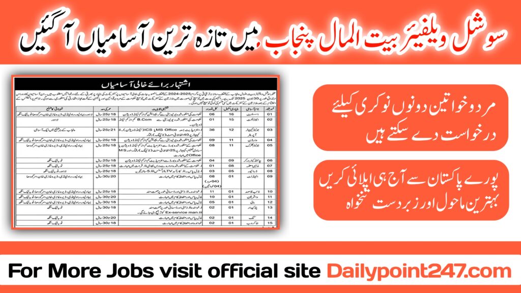 Social Welfare and Bait Ul Maal Punjab Jobs 2024 Latest social welfare and bait ul maal punjab jobs 2024 online