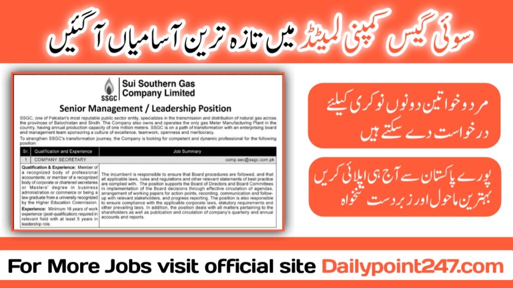 Sui Southern Gas Company Limited SSGC Jobs 2024 SSGC Karachi Job 2024