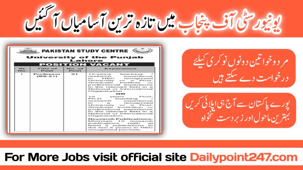 University of The Punjab PU Jobs 2024 Job Vacancy at University Of The Punjab PU