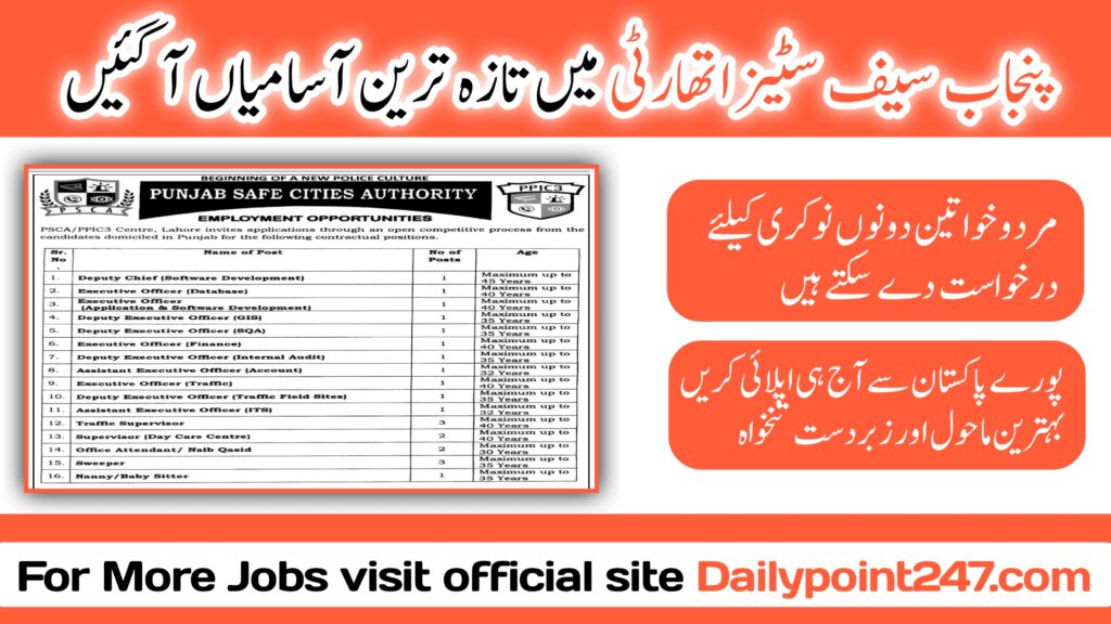 Punjab Safe Cities Authority PSCA Lahore Jobs 2024 Vacant Positions at Punjab Safe Cities Authority PSCA