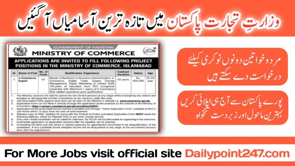 Latest Ministry of Commerce Islamabad Jobs 2024 Jobs available at Ministry of Commerce