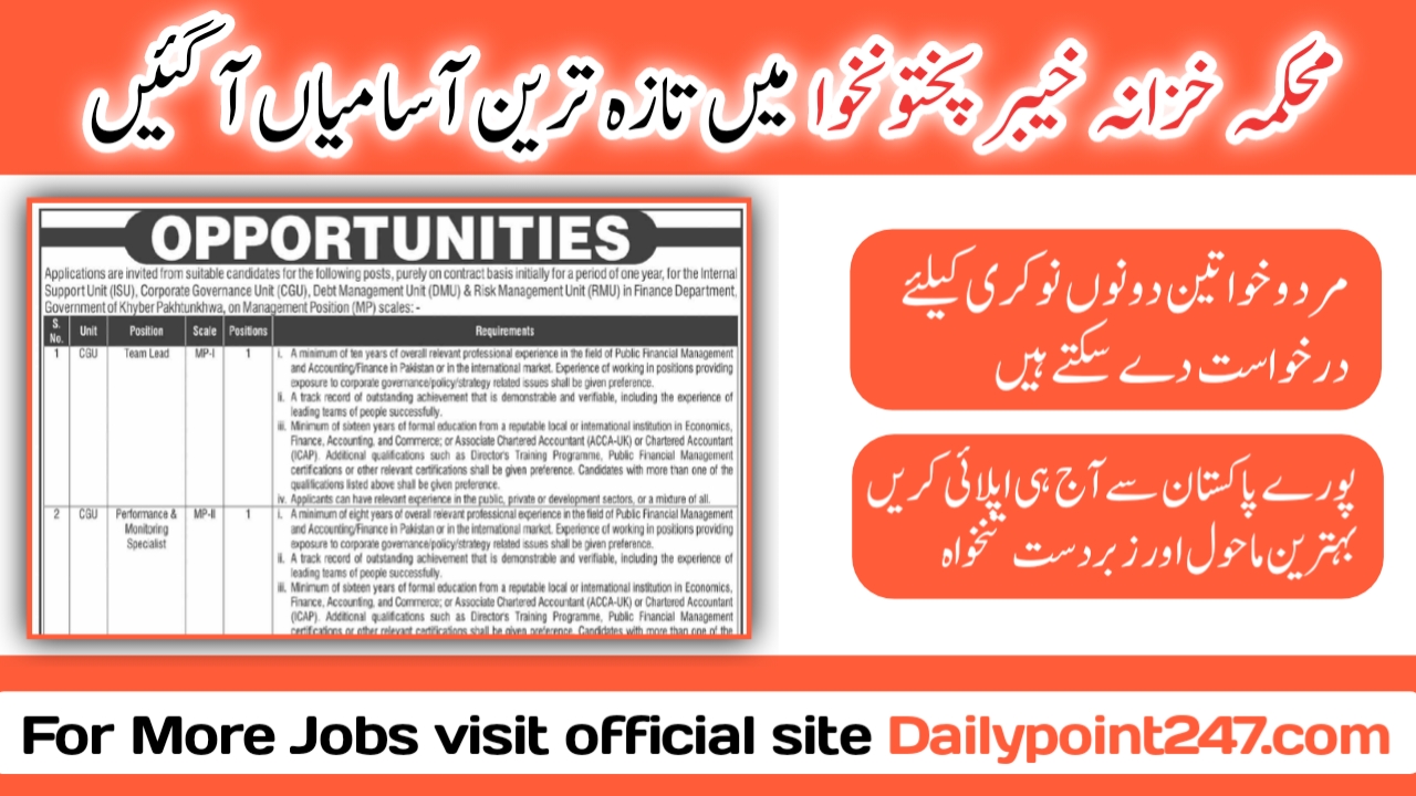 Latest Finance Department KPK Jobs 2024