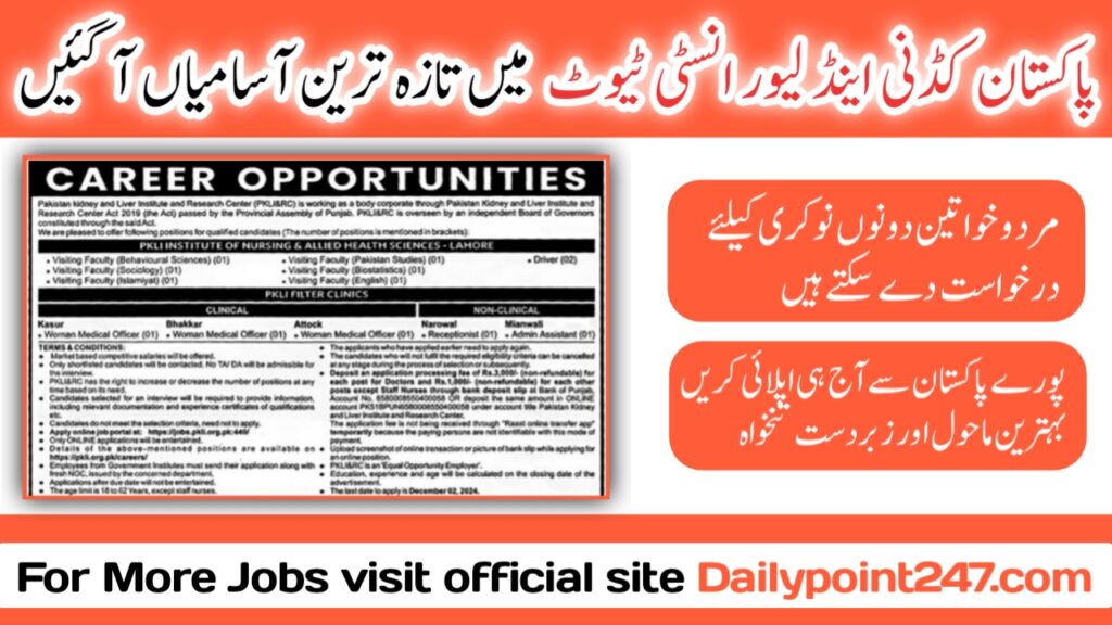 Pakistan Kidney and Liver Institute PKLI Jobs 2024